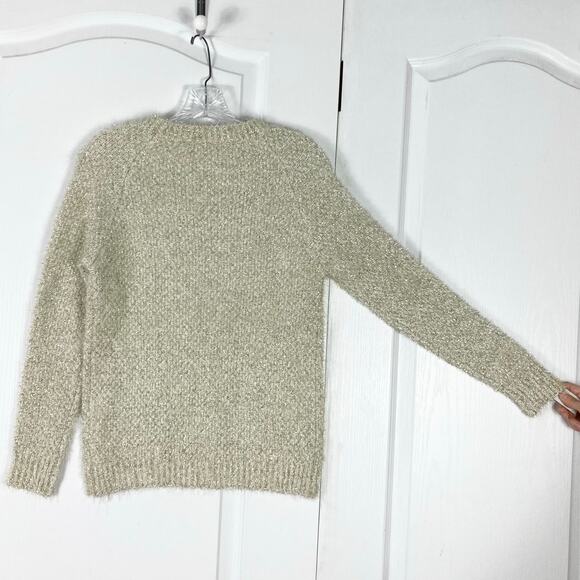NWOT QED LONDON Sweater S Silver Gold Tinsel Fluffy Gold Chain Long-Sleeve - Picture 2 of 9